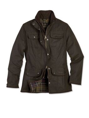 NEW Barbour Tartan Waxed Jacket Utility Coat Olive Green Brown Trim Sz 6 UK 10